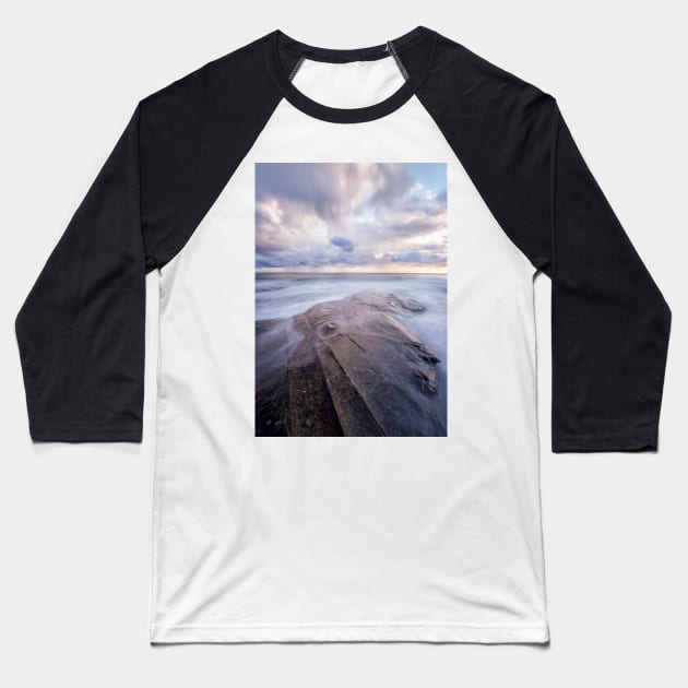 A Lone Rock Reaches Out to Sea Baseball T-Shirt by krepsher